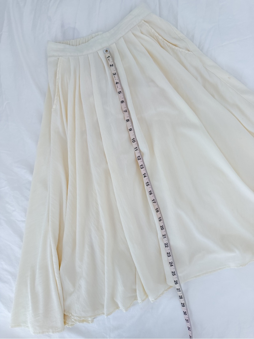 By Together Cream Midi Skirt | Flowy Pockets Elastic Waist Boho Cottagecore - Picture 6 of 8